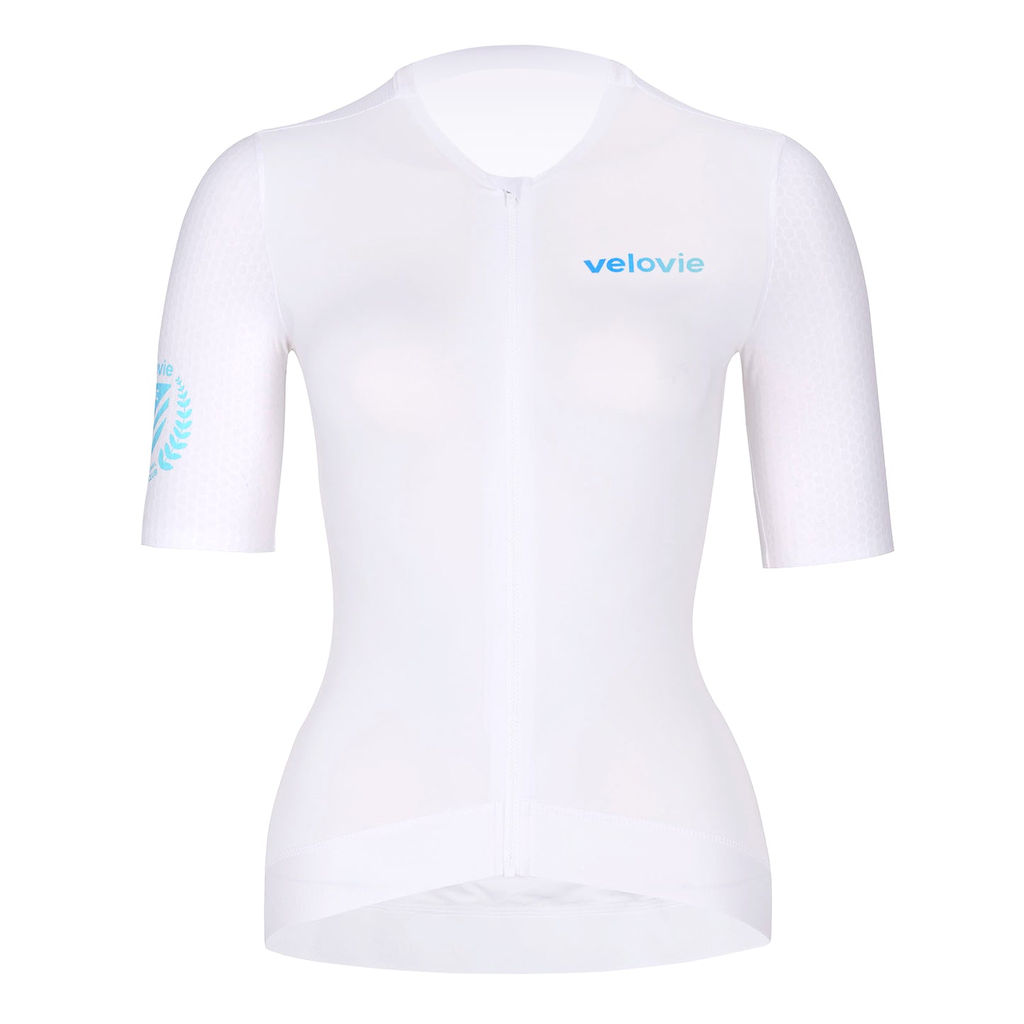 Womens Velovie VCC Aero Jersey in White. Front.
