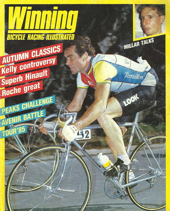 Bernhard Hinault on the cover of a cycling magazine.