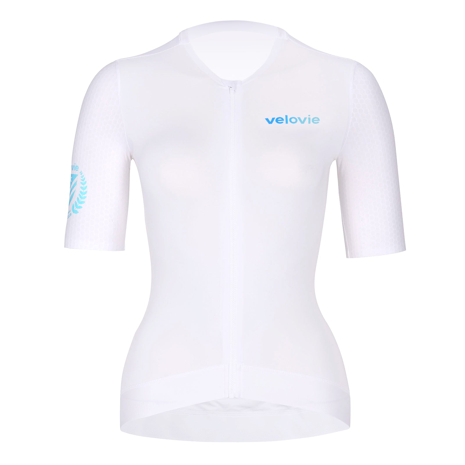Womens Velovie VCC Aero Jersey in White. Front.