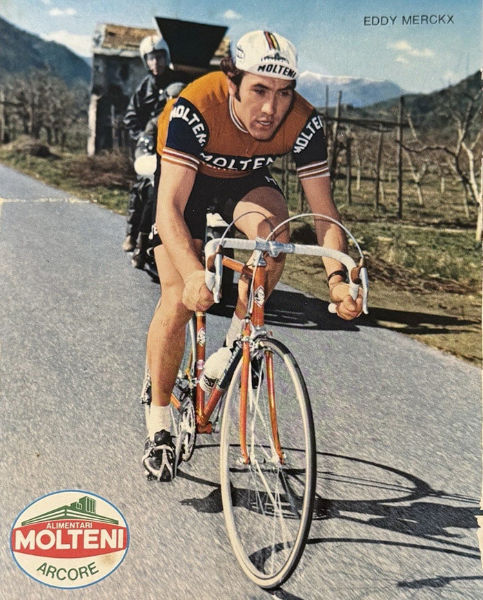 Eddie Merckx on the cover of a cycling magazine.