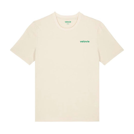 Raw t-shirt with 'velovie' logo on a white background