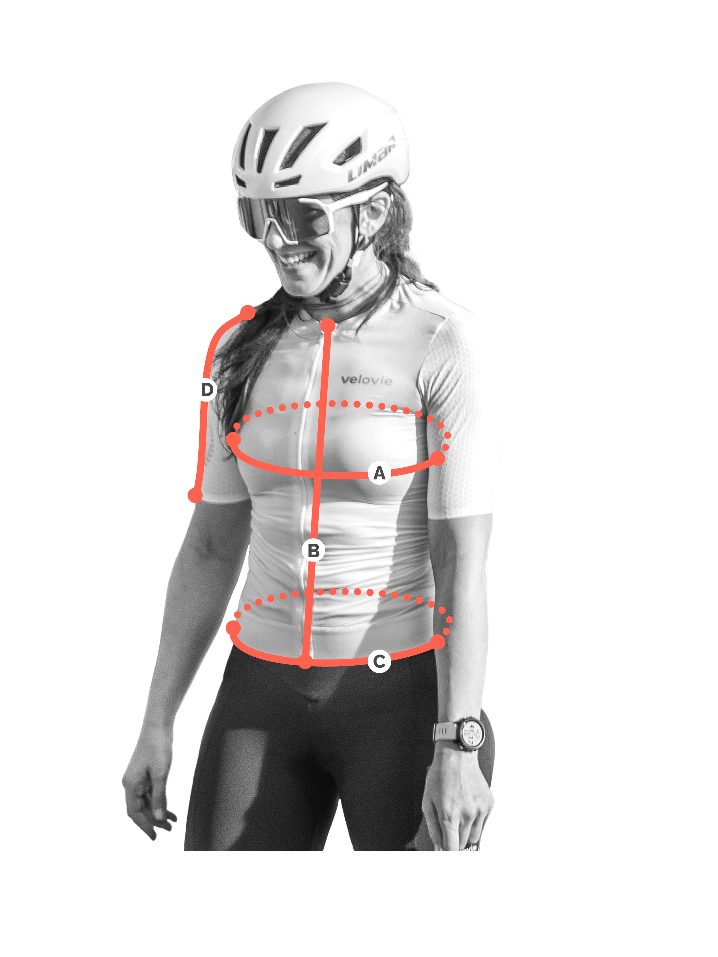 Jersey Size Guide Diagram for Womens Element Pro Jersey in Coral