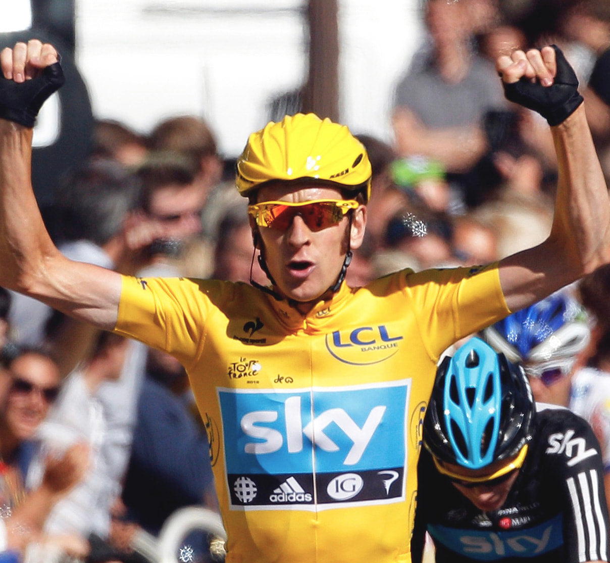 Bradley Wiggins in the yellow jersey winning the Tour de France general classification
