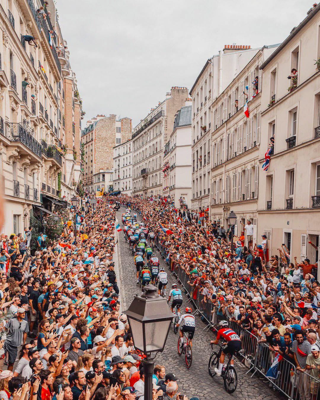 The cobbled climb of Montmartre on the final stage of the Tour de France in Paris
