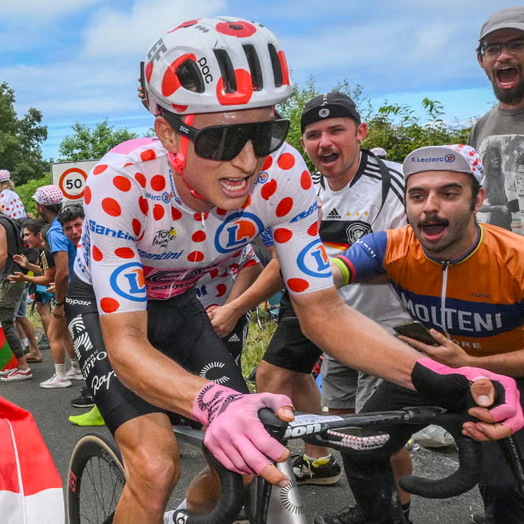 The polka dot jersey (Maillot à Pois), worn by the Tour de France mountains classification leader