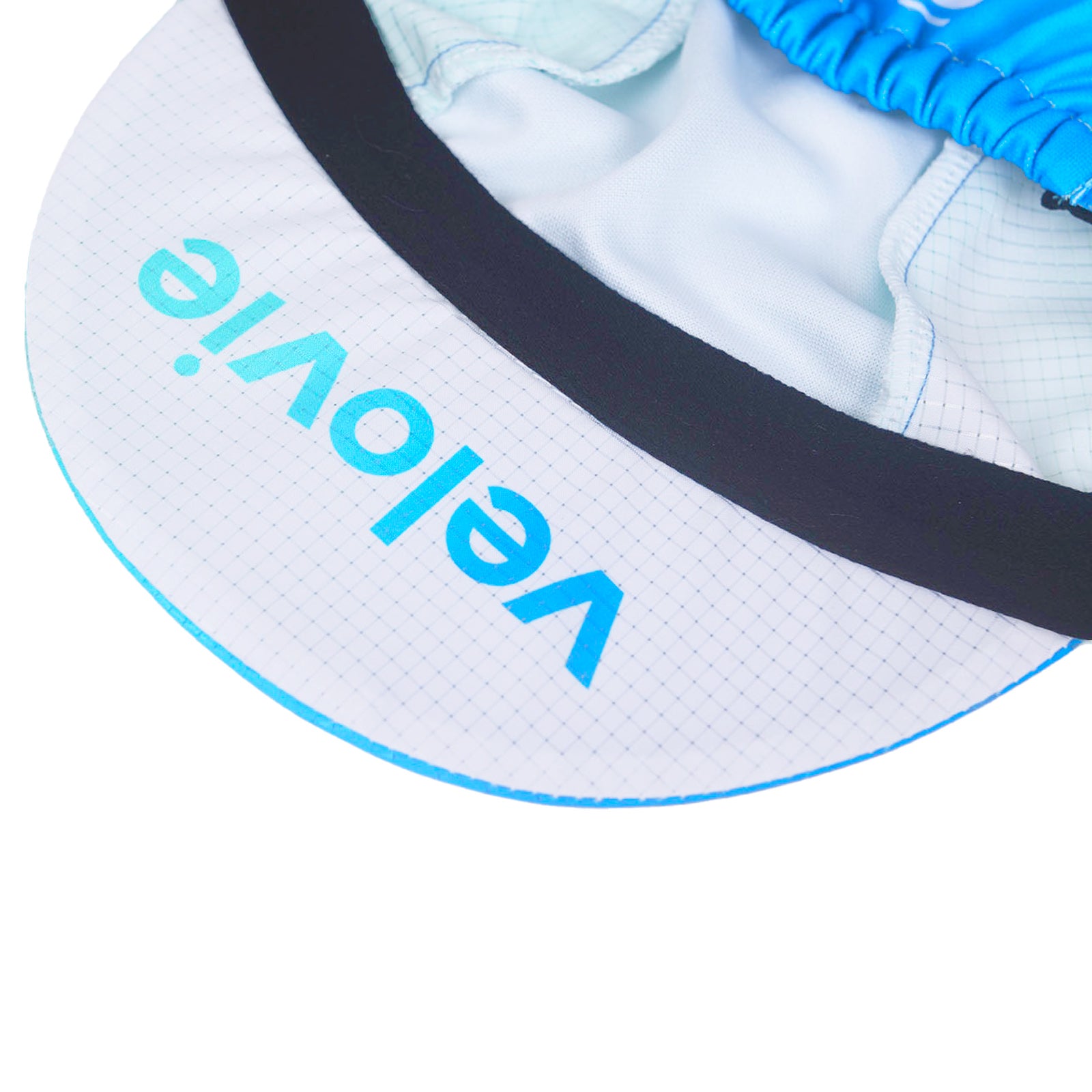 Velovie Mallorca Cycling Cap Casquette Blue Turquoise, underside of peak